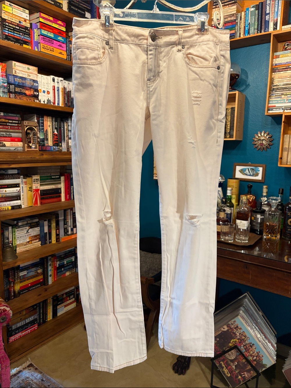 CAbi Cream Bootcut Jeans with Light Distressing